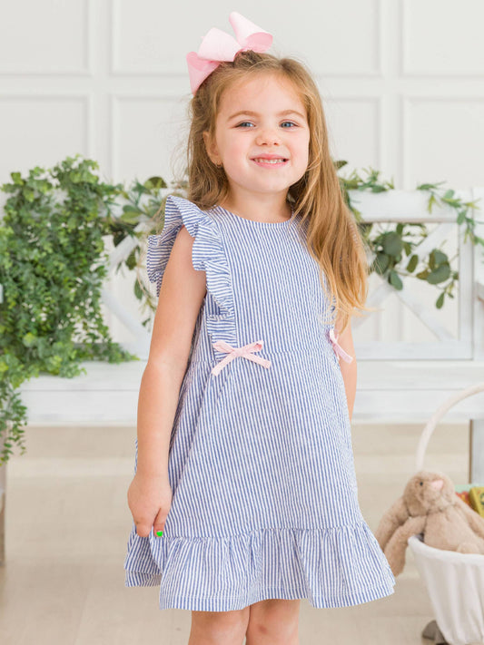 Blue Seersucker Pinafore Dress