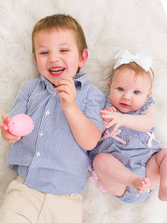 Blue Seersucker Button-Down Shirt